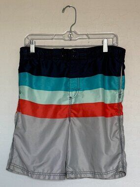 Boys Summer Colorblock Swim Trunks Pool Back Pocket Long Mesh Colorful